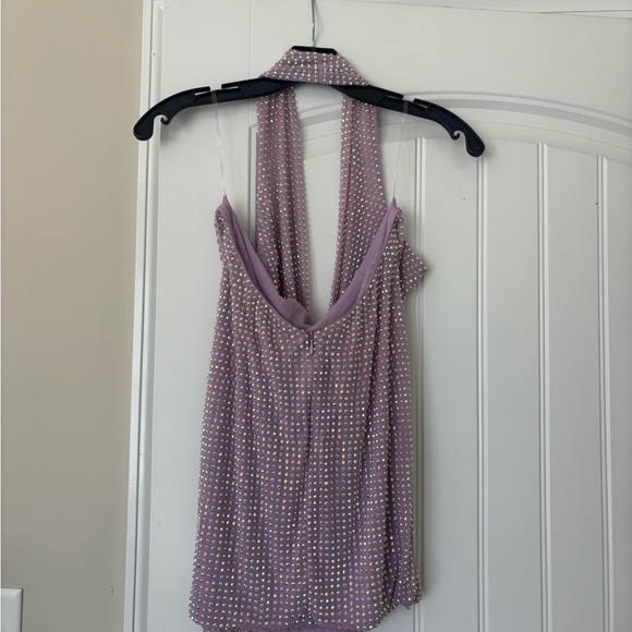 Oh Polly Embellished Cowl Neck Halter Mini Dress Lilac - Picture 2 of 3